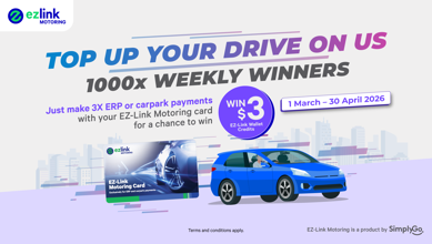 <p>Pay for 3 ERP or carpark transactions with the EZ-Link Motoring card and get a chance to win $3 EZ-Link Wallet credits. 1000 weekly winners!</p>